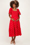 Red Smocked Embroidered Maternity Midi Dress