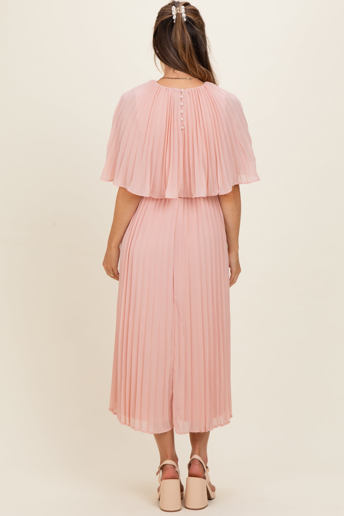 Blush Pleated Cape Maternity Midi Dress