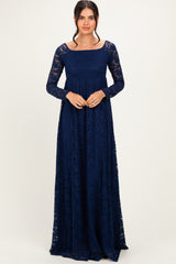 Navy Floral Lace Long Sleeve Off Shoulder Maternity Maxi Dress