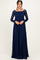 Navy Floral Lace Long Sleeve Off Shoulder Maxi Dress