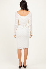 Ivory Long Sleeve Fitted Lace Dress