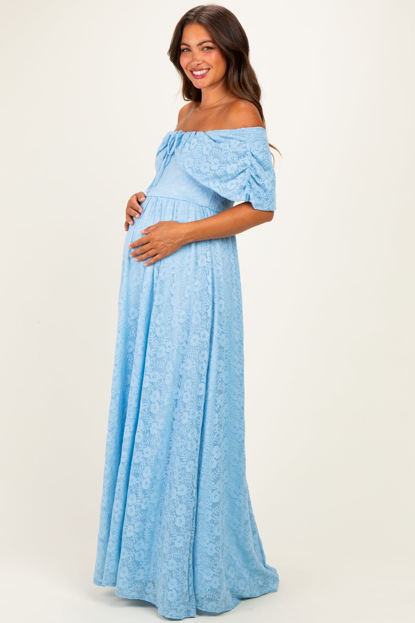 Light Blue Lace Maternity Maxi Dress