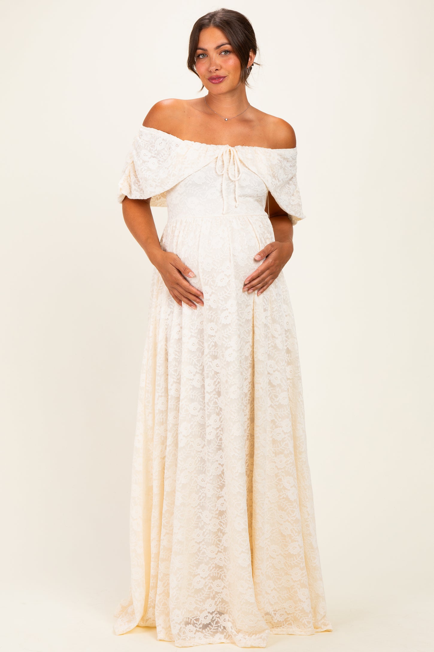 Natural Lace Maternity Maxi Dress