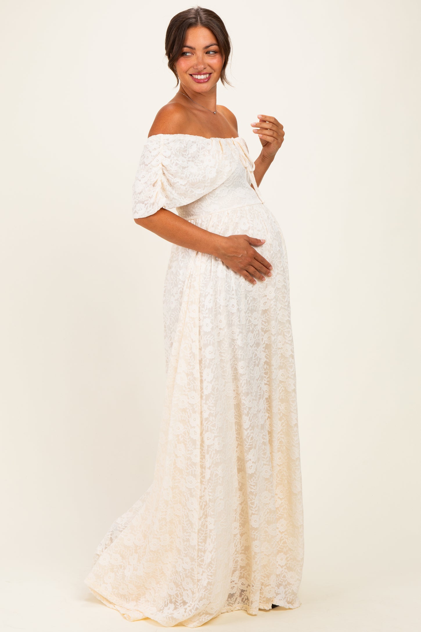 Natural Lace Maternity Maxi Dress