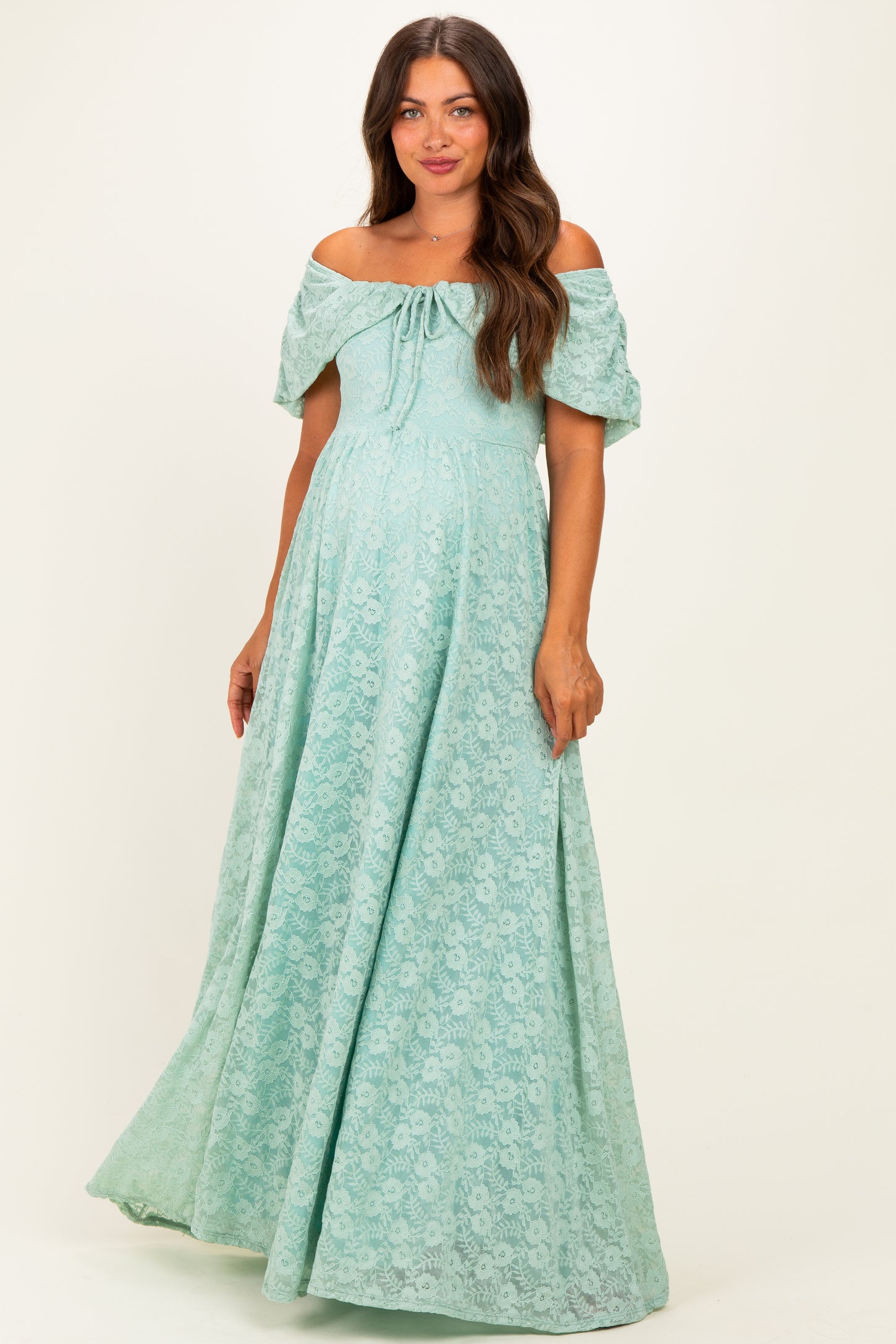 Seafoam Lace Maternity Maxi Dress