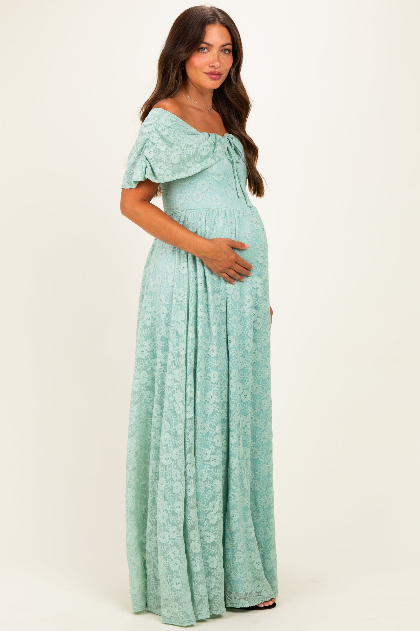 Seafoam Lace Maternity Maxi Dress
