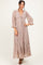 Mocha Floral Lace 3/4 Ruffle Sleeve V-Neck Maxi Dress