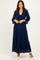 Navy Floral Lace 3/4 Ruffle Sleeve V-Neck Maxi Dress