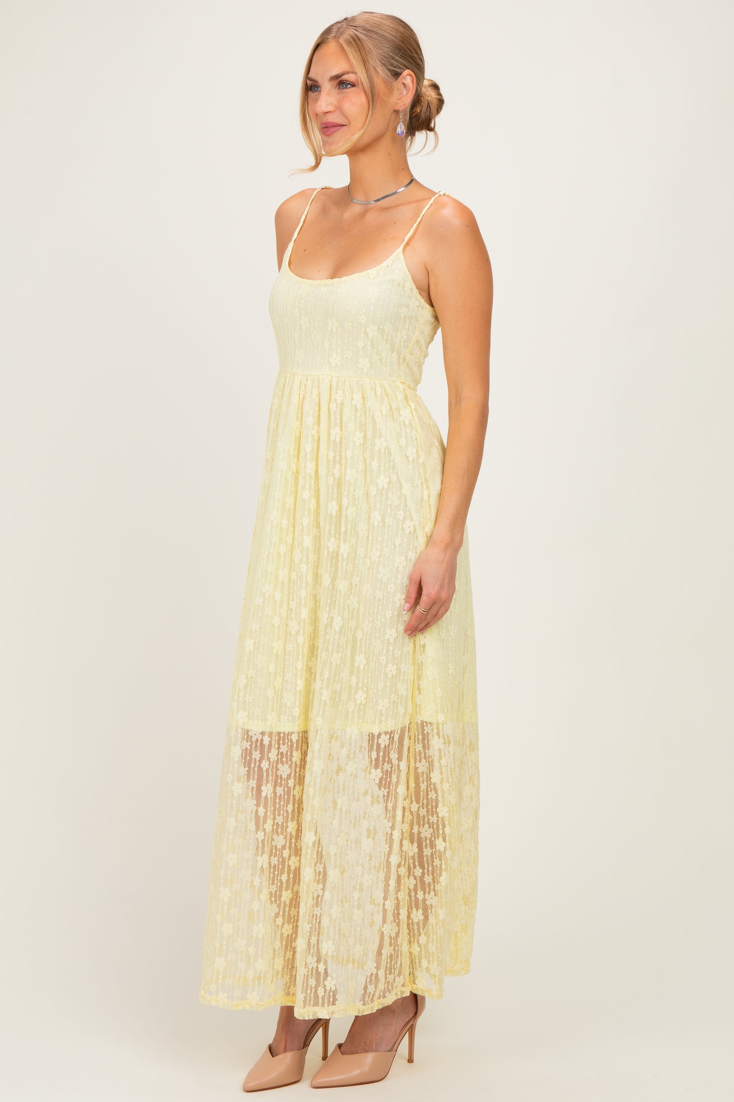 Yellow Sleeveless Lace Maxi Dress
