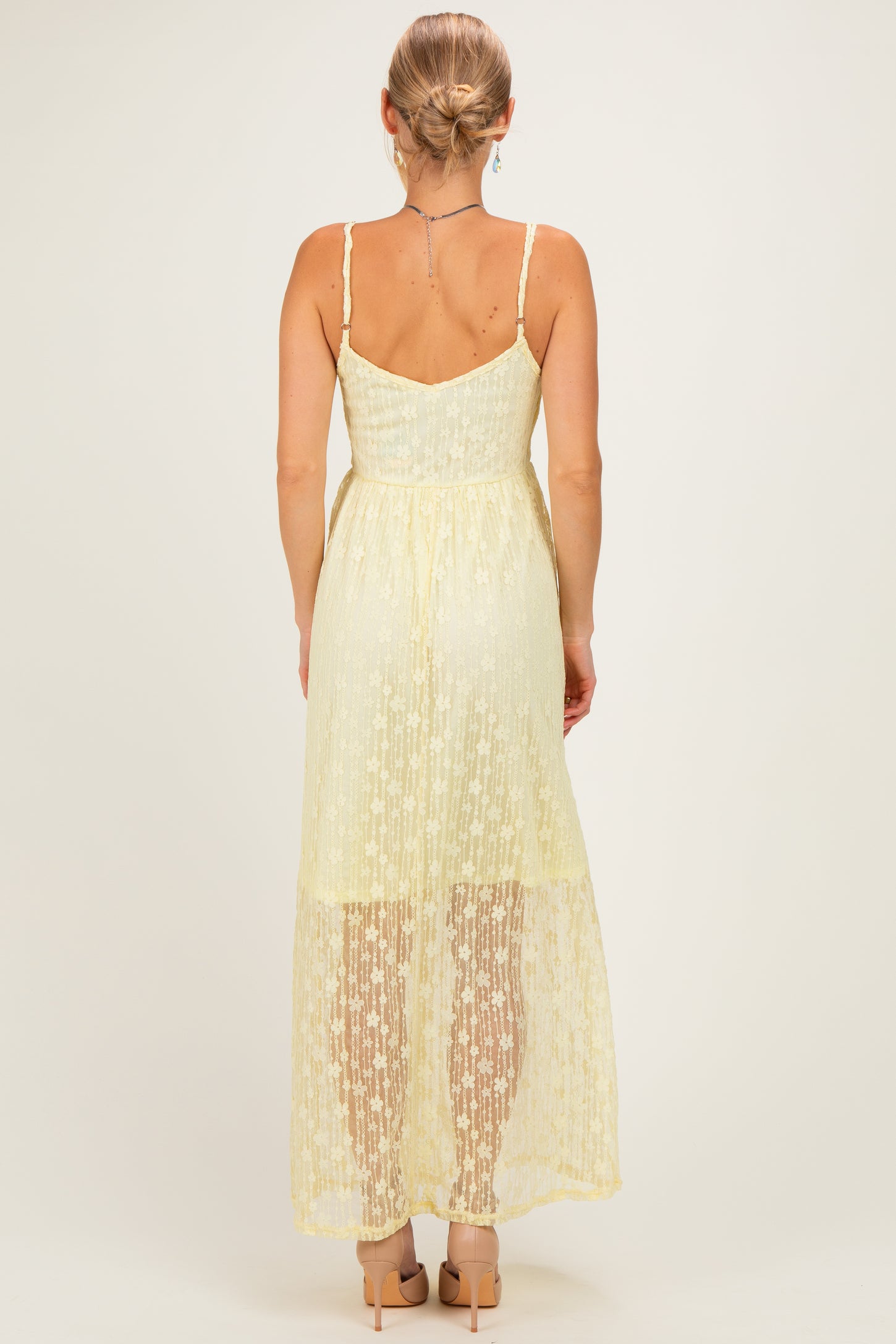 Yellow Sleeveless Lace Maxi Dress