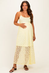 Yellow Sleeveless Lace Maternity Maxi Dress