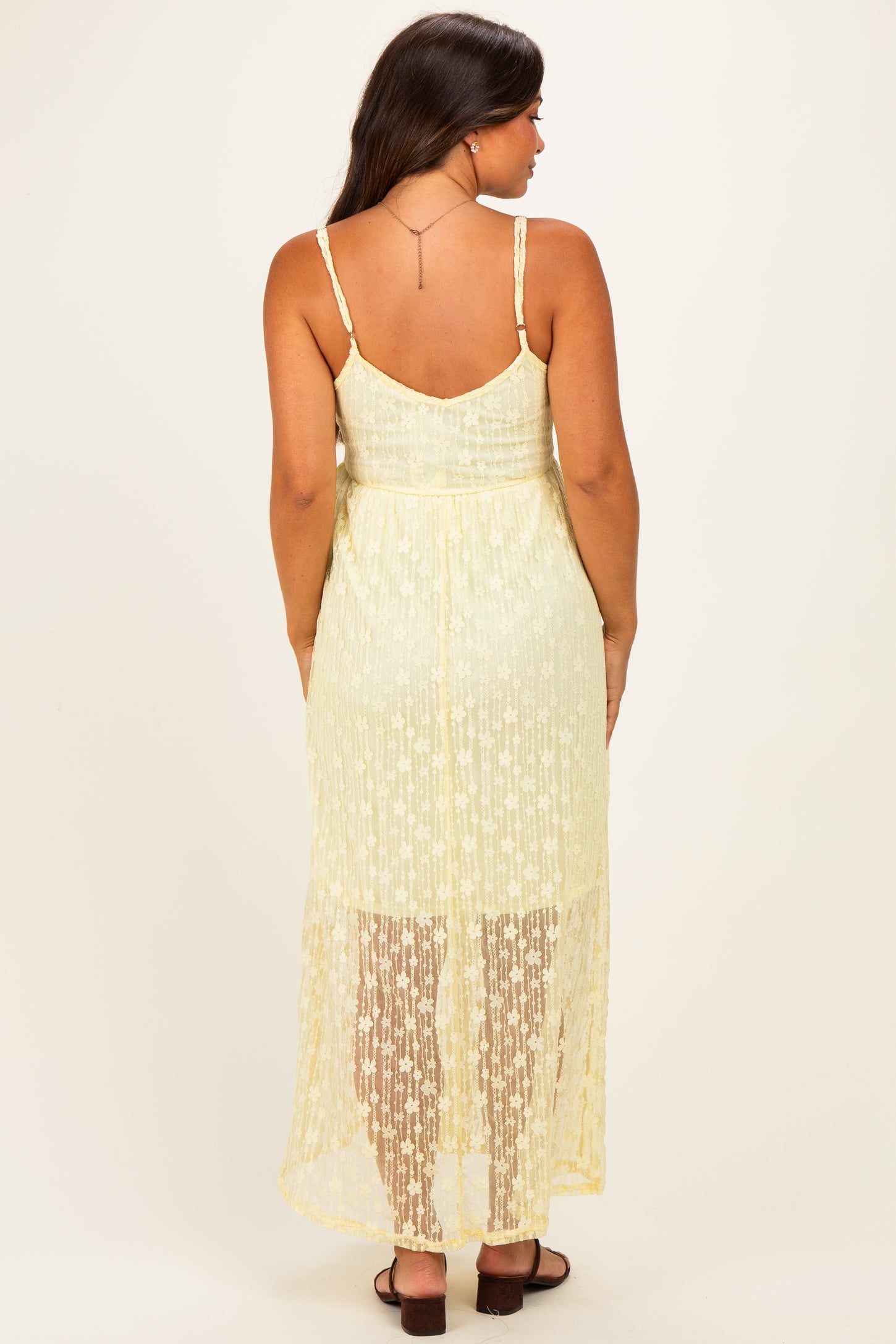 Yellow Sleeveless Lace Maternity Maxi Dress