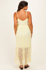 Yellow Sleeveless Lace Maternity Maxi Dress