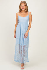 Light Blue Sleeveless Lace Maxi Dress