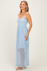 Light Blue Sleeveless Lace Maxi Dress