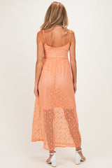 Peach Sleeveless Lace Maternity Maxi Dress