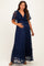 Navy Lace Flutter Sleeve Tiered Maternity Maxi Dress