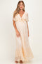 Beige Lace Flutter Sleeve Tiered Maternity Maxi Dress