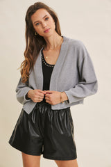 Heather Grey Waffle Knit Balloon Sleeve Maternity Cardigan