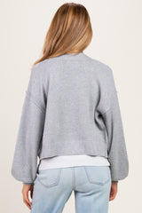 Heather Grey Waffle Knit Balloon Sleeve Maternity Cardigan