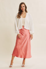 Cream Waffle Knit Balloon Sleeve Cardigan