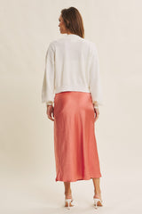 Cream Waffle Knit Balloon Sleeve Cardigan