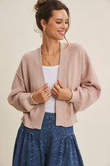 Blush Waffle Knit Balloon Sleeve Cardigan