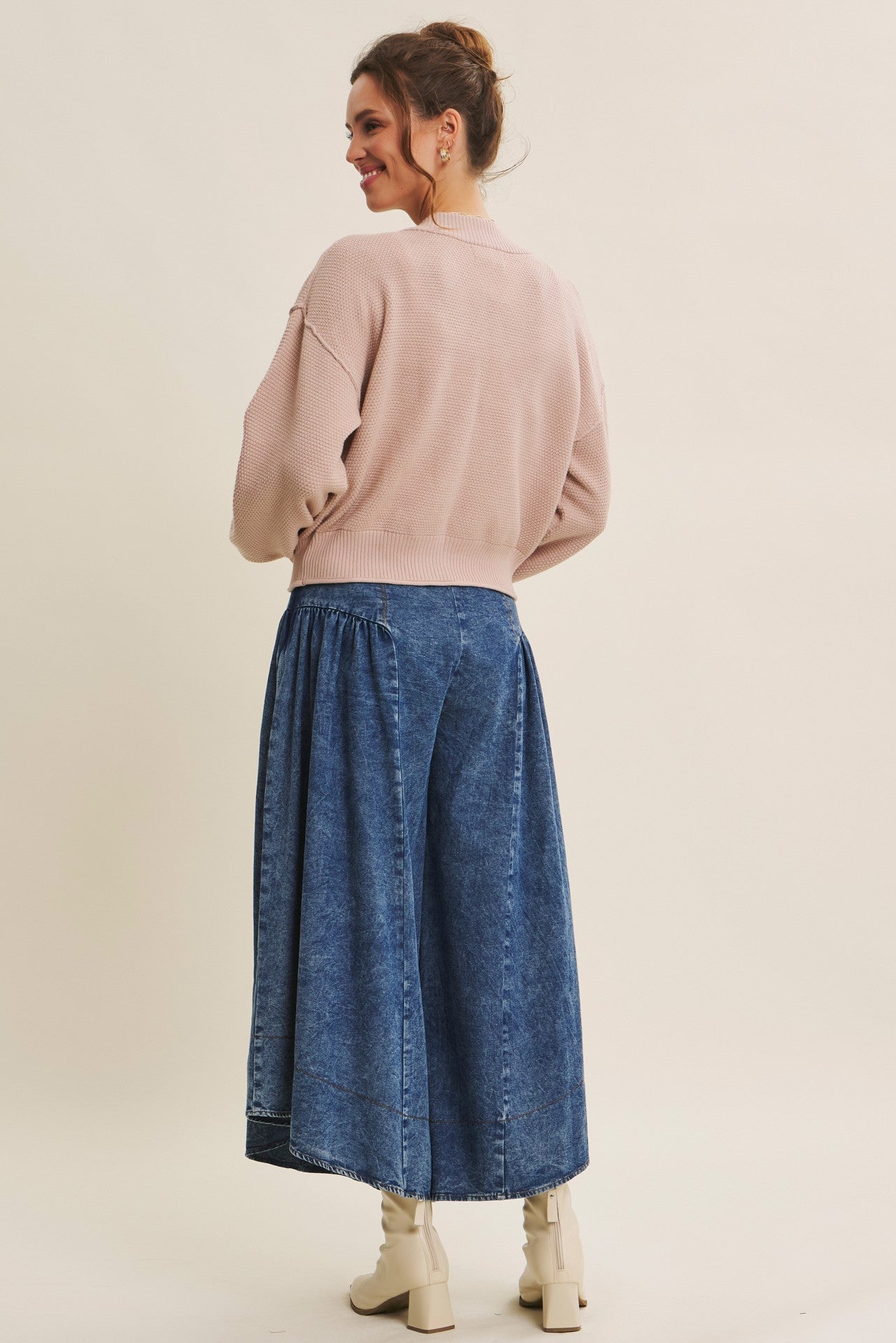 Blush Waffle Knit Balloon Sleeve Cardigan