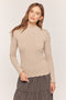 Light Taupe Mock Neck Ribbed Knit Top