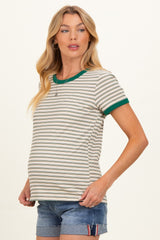 Green Striped Ribbed Knit Maternity T-Shirt