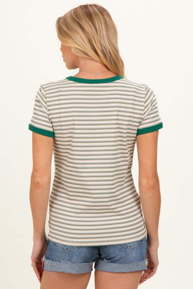 Green Striped Ribbed Knit Maternity T-Shirt