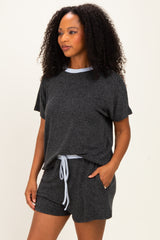 Charcoal Melange Knit Short Sleeve Top Shorts Set