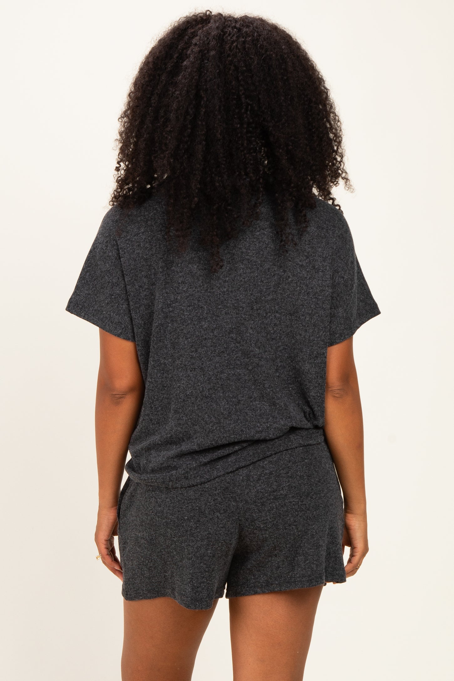 Charcoal Melange Knit Short Sleeve Top Shorts Set