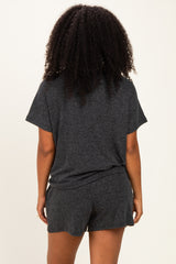 Charcoal Melange Knit Short Sleeve Top Shorts Set