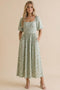 Sage Floral Square Neck Puff Sleeve Dress