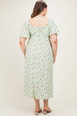 Sage Floral Square Neck Puff Sleeve Maternity Plus Dress