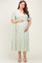 Sage Floral Square Neck Puff Sleeve Maternity Plus Dress