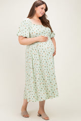 Sage Floral Square Neck Puff Sleeve Maternity Plus Dress