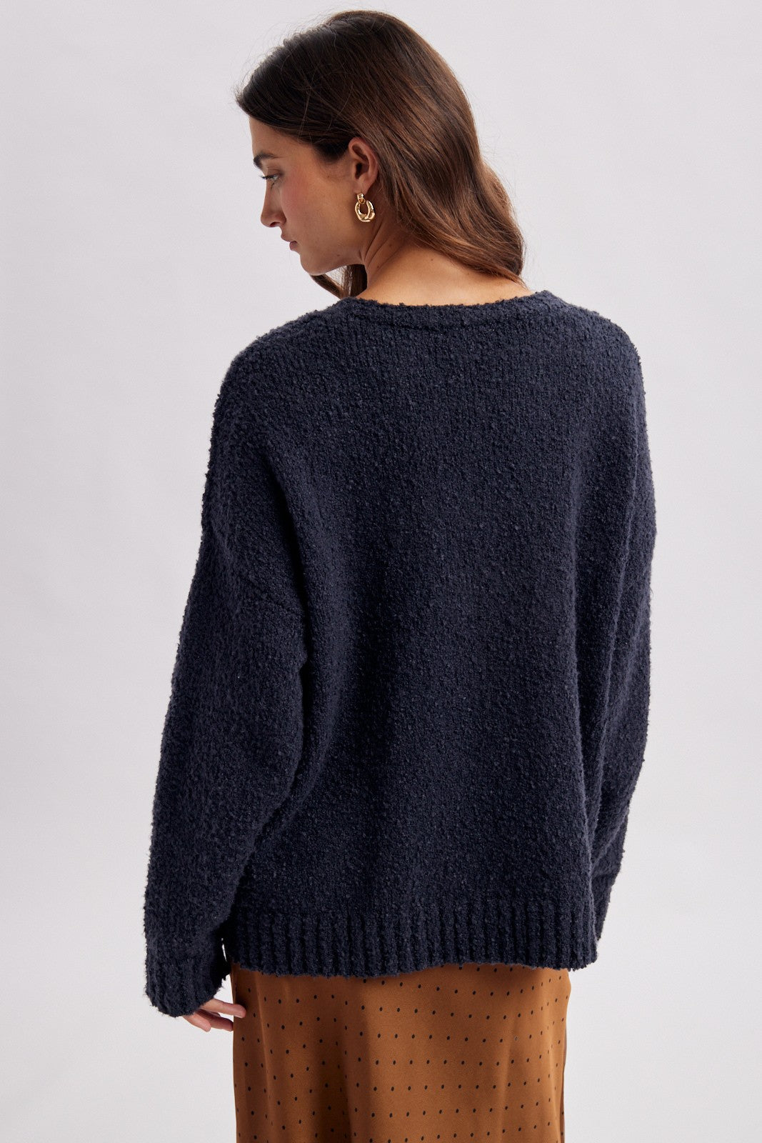 Navy Chenille Knit Button Front Cardigan