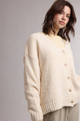 Cream Chenille Knit Button Front Cardigan