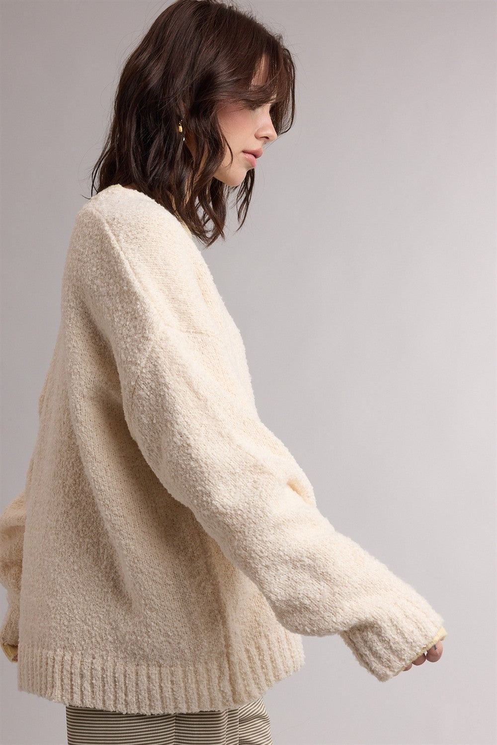Cream Chenille Knit Button Front Cardigan
