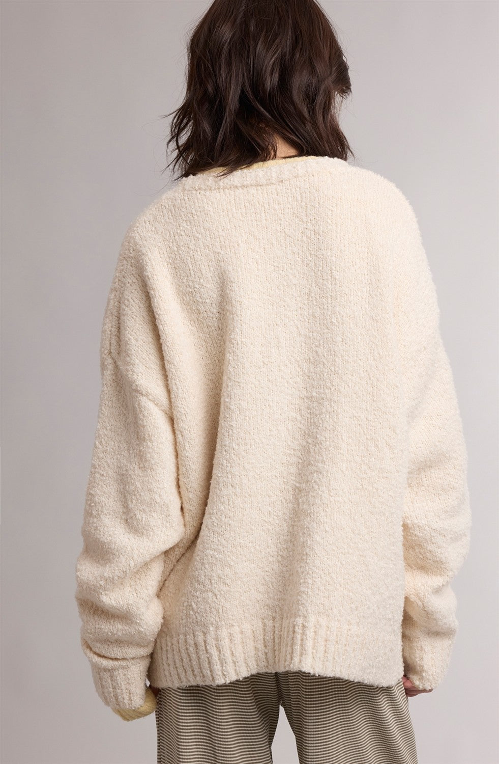 Cream Chenille Knit Button Front Cardigan