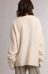 Cream Chenille Knit Button Front Cardigan