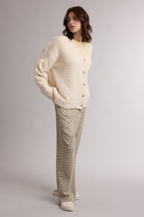 Cream Chenille Knit Button Front Cardigan