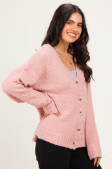 Ballet Pink Chenille Knit Button Front Cardigan