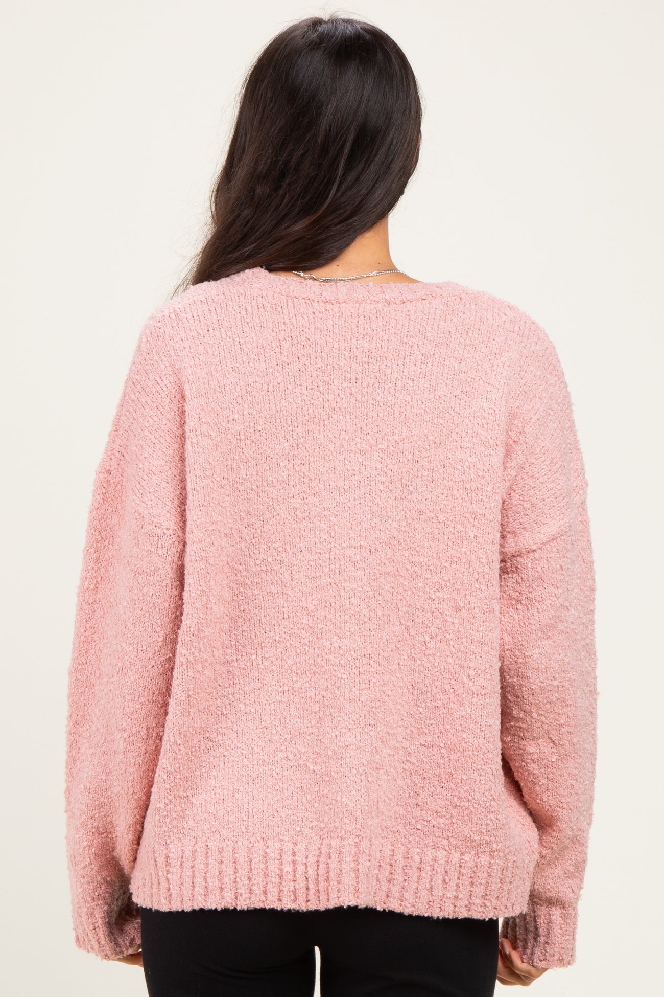 Ballet Pink Chenille Knit Button Front Cardigan