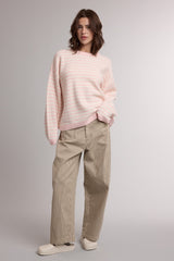 Ballet Pink Brushed Knit Striped Sweater