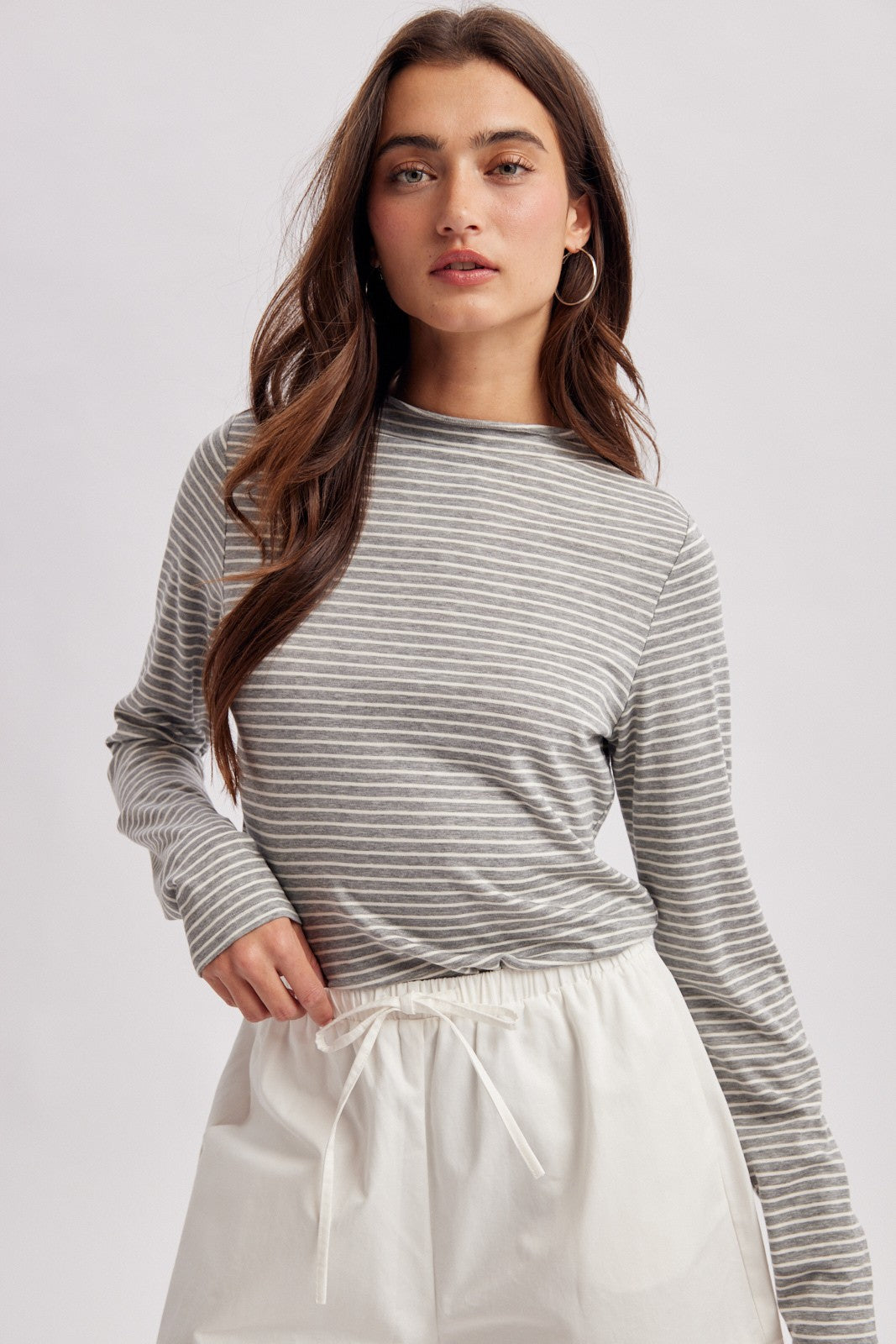Heather Grey Striped Rolled Neck Maternity Top