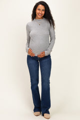 Heather Grey Striped Rolled Neck Maternity Top