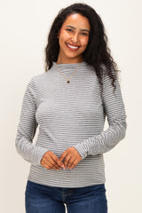 Heather Grey Striped Rolled Neck Maternity Top